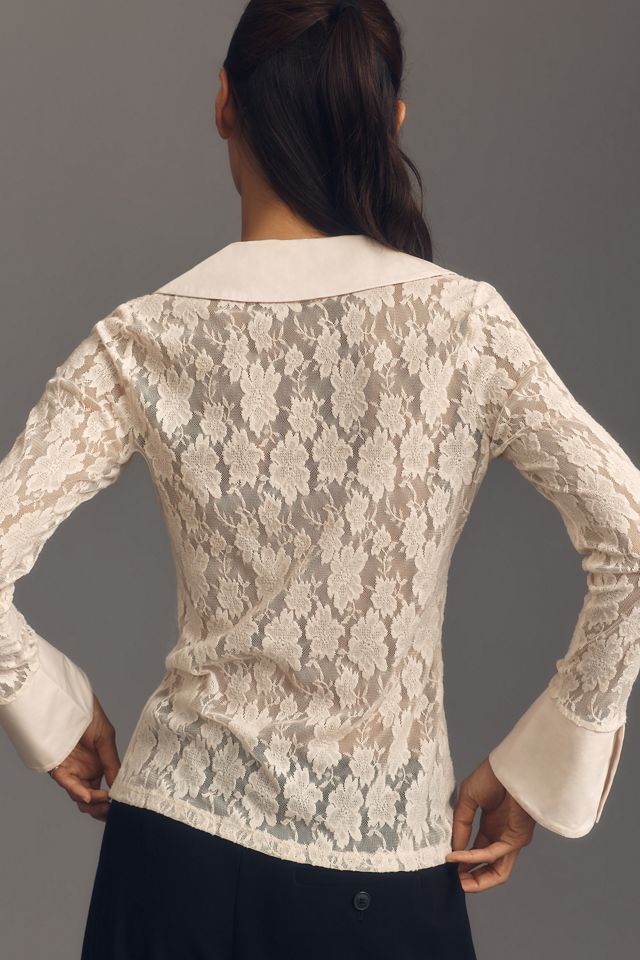 Maeve Long-Sleeve Lace Buttondown Shirt #2