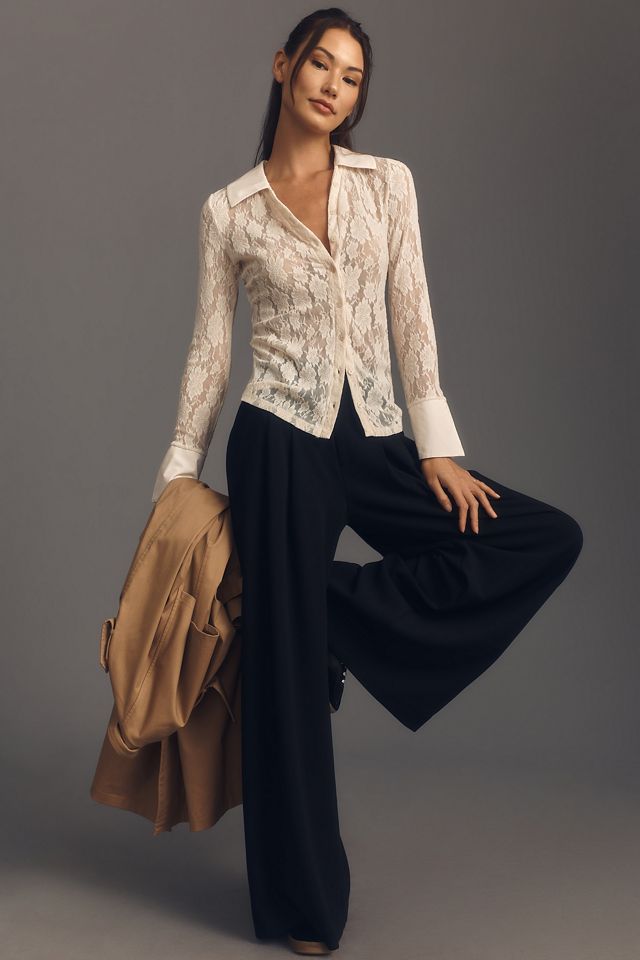 Maeve Long-Sleeve Lace Buttondown Shirt #3