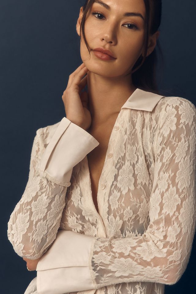 Maeve Long-Sleeve Lace Buttondown Shirt #4