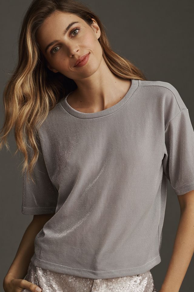 By Anthropologie Short-Sleeve Shine Cropped Tee #1