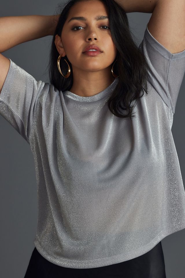 By Anthropologie Short-Sleeve Shine Cropped Tee #7