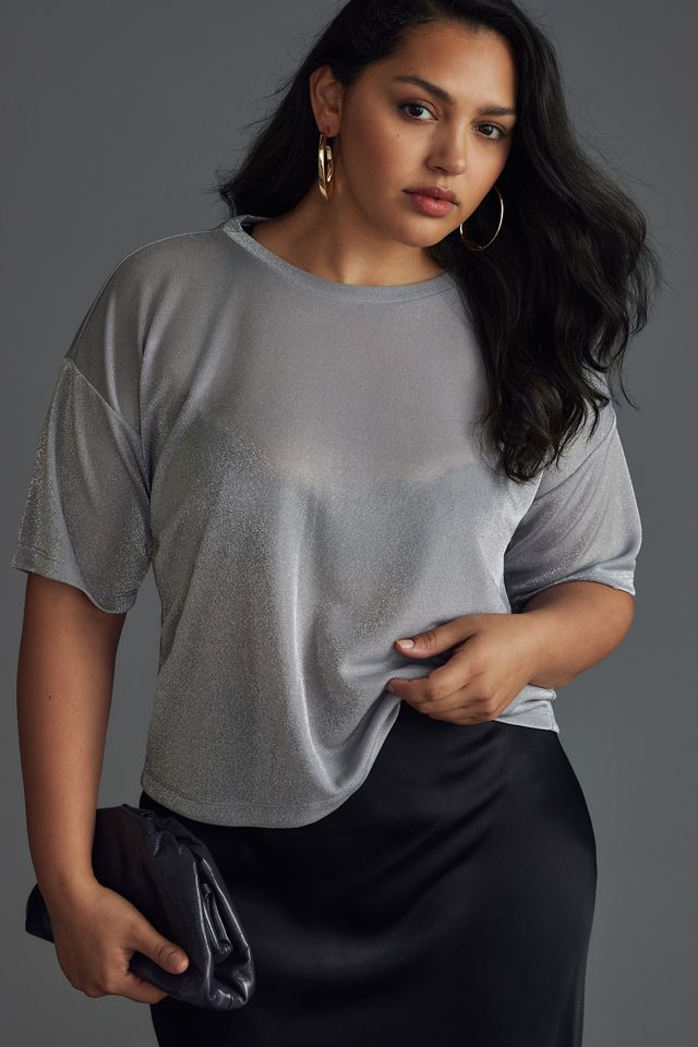 By Anthropologie Short-Sleeve Shine Cropped Tee #4
