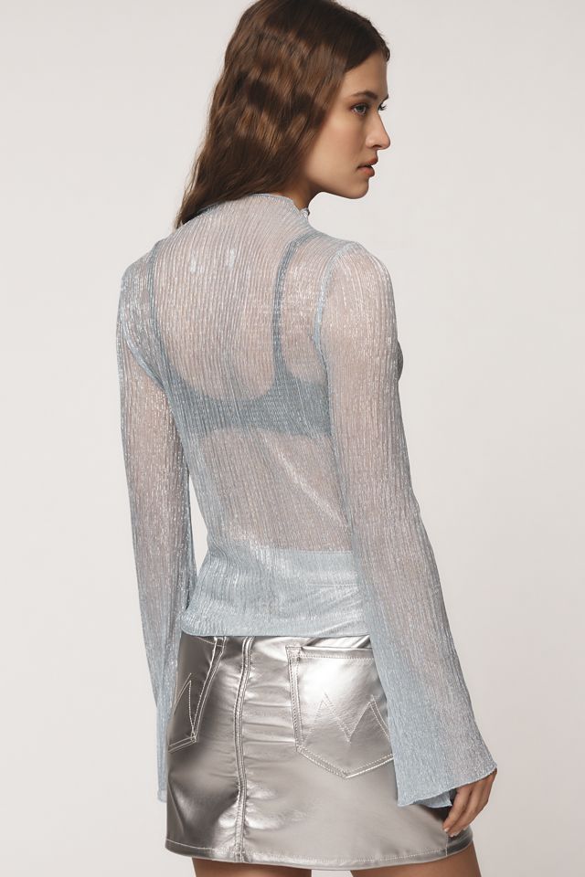 By Anthropologie Long-Sleeve Mock-Neck Metallic Top #1