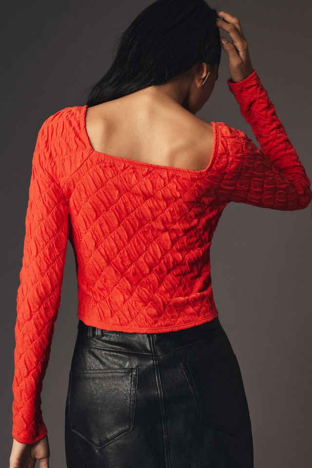 Maeve LongSleeve Modern Popcorn Crop Top Anthropologie