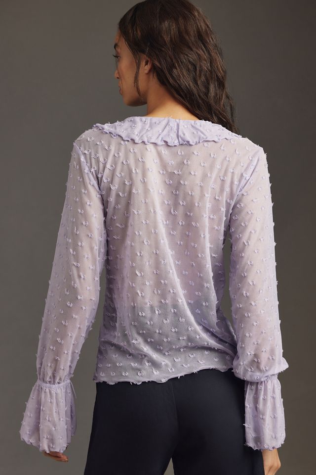 By Anthropologie Long-Sleeve Clip Dot Textured Blouse #1