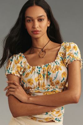 By Anthropologie Short-sleeve Ruched Top In Gold