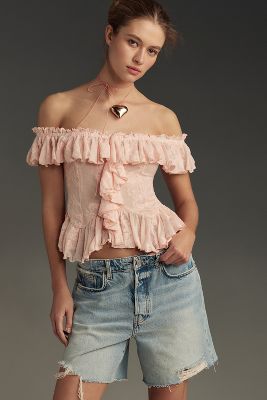 Shop By Anthropologie Off-the-shoulder Ruffled Top In Orange