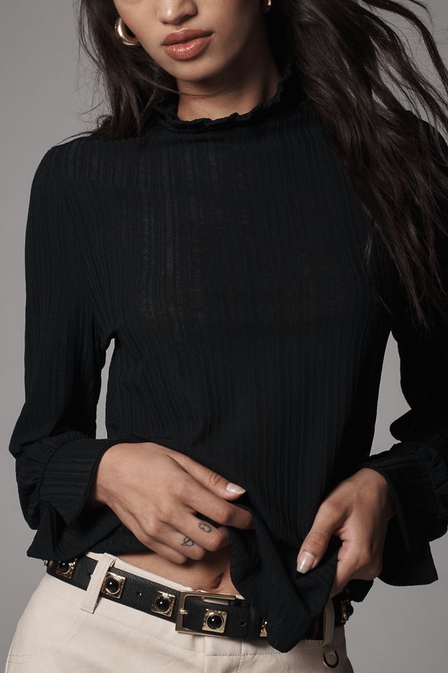 By Anthropologie Sheer Rib Long-Sleeve Turtleneck Tee #3
