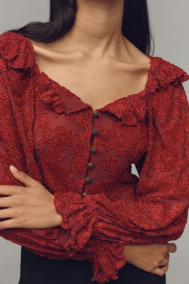 By Anthropologie Velvet Burnout Peasant Top #2