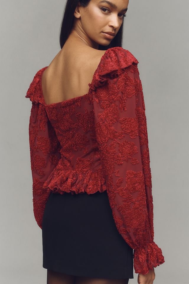 By Anthropologie Velvet Burnout Peasant Top #3