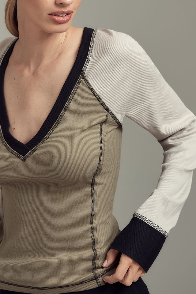 Pilcro V-Neck Long-Sleeve Exposed Seam Tee #1