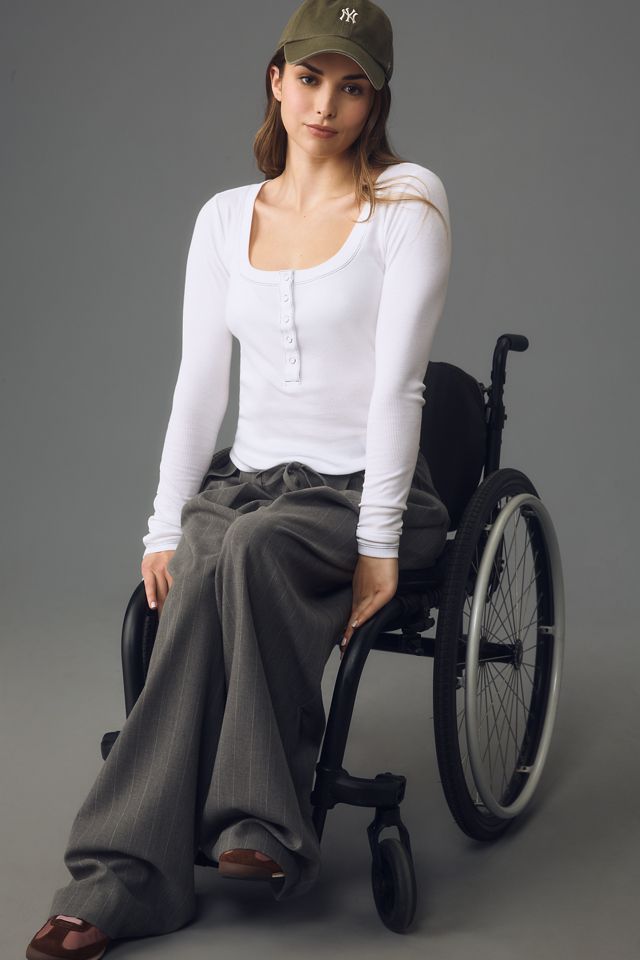 The Andie Scoop-Neck Ribbed Henley Top by Pilcro: Long-Sleeve Snap Edition #3