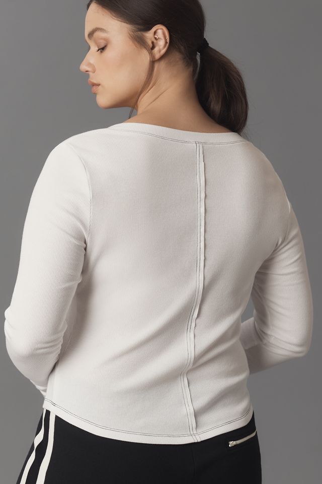 The Andie Scoop-Neck Ribbed Henley Top by Pilcro: Long-Sleeve Snap Edition #5