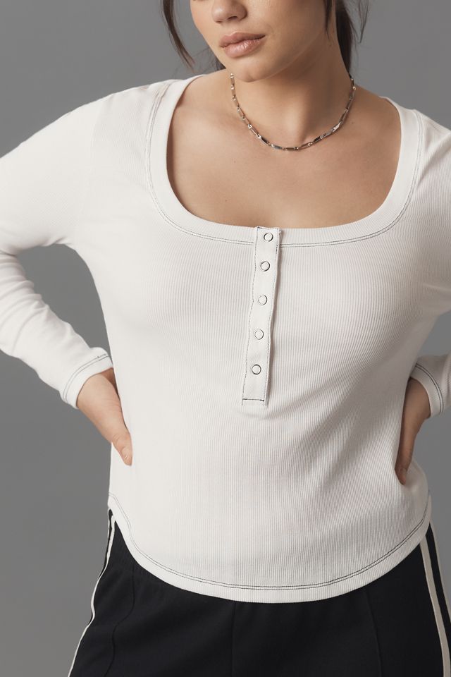 The Andie Scoop-Neck Ribbed Henley Top by Pilcro: Long-Sleeve Snap Edition #7