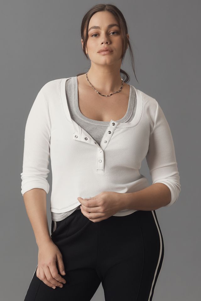 The Andie Scoop-Neck Ribbed Henley Top by Pilcro: Long-Sleeve Snap Edition #4