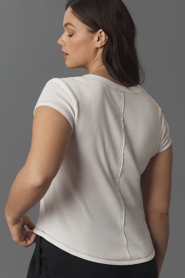 The Andie Scoop-Neck Ribbed Henley Top by Pilcro: Short-Sleeve Snap Edition #5