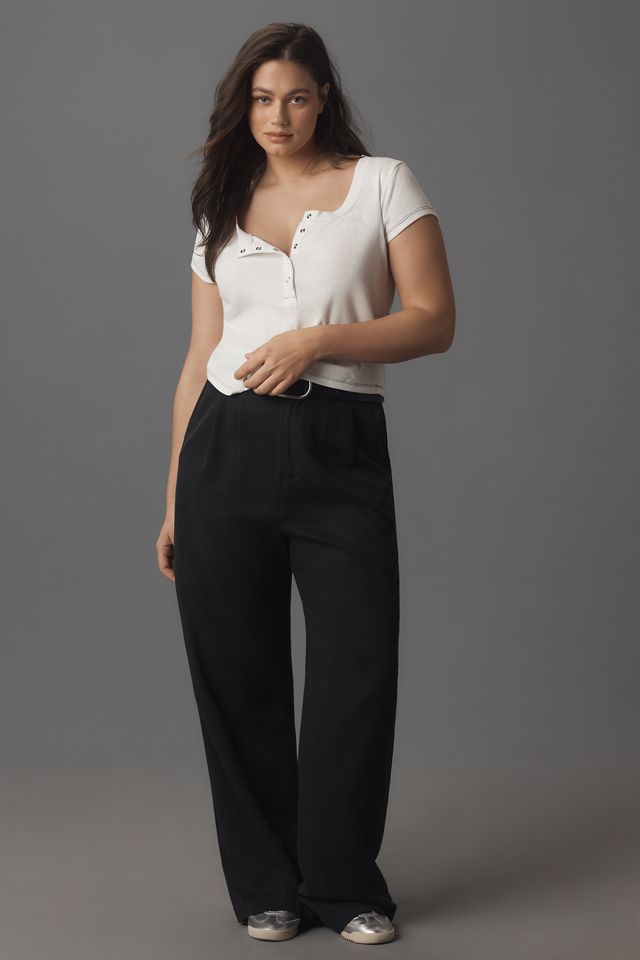 The Andie Scoop-Neck Ribbed Henley Top by Pilcro: Short-Sleeve Snap Edition #6