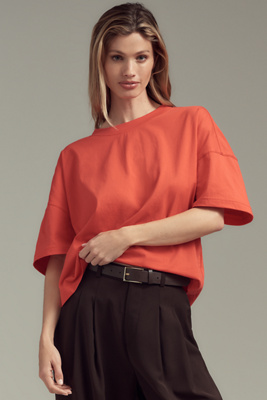 Shop Maeve Oversized Short-sleeve Mercerized Cotton Crew-neck Tee In Red