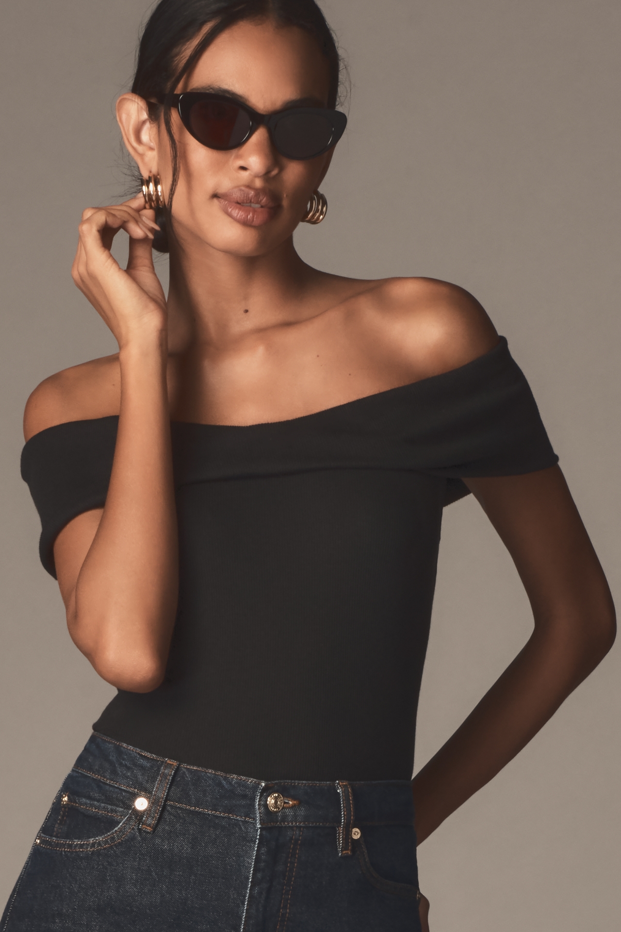 Pilcro Off-The-Shoulder Twist Rib Top