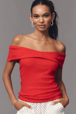 Pilcro Off-the-shoulder Twist Rib Top In Red