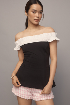 Maeve Off-the-shoulder Hourglass Tuxedo Top In Black