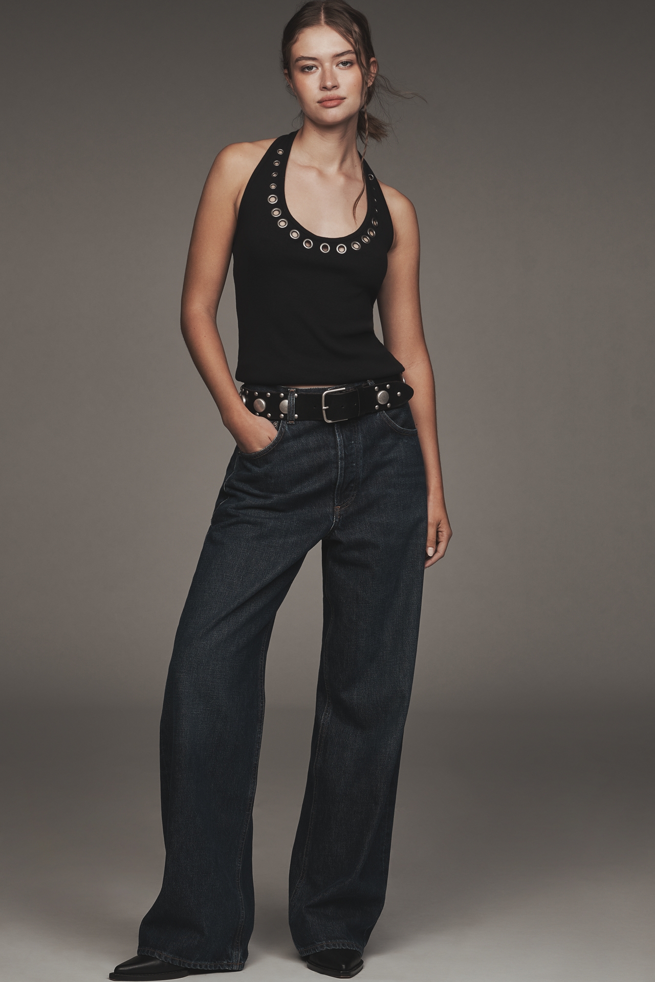 Pilcro Scoop-Neck Grommet Halter Top