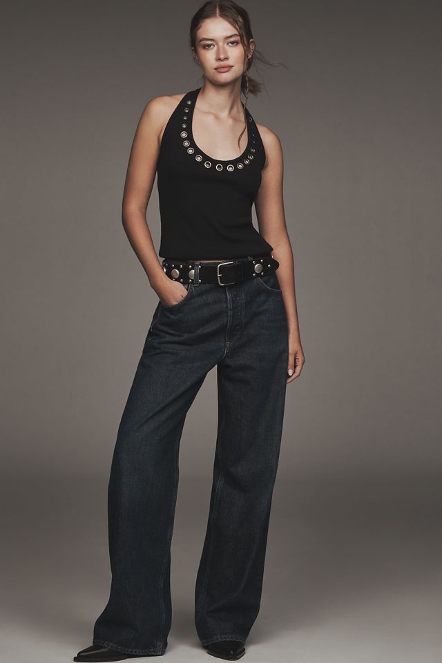 Pilcro Scoop-Neck Grommet Halter Top