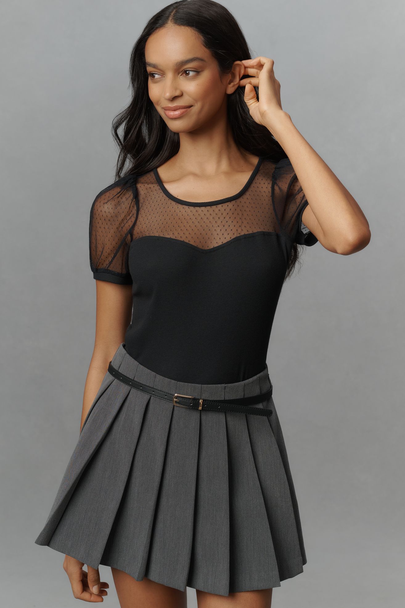 Maeve Sheer Yoke Sweetheart Top - Black Onyx, Standard