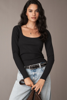 By Anthropologie Long-sleeve Scoop-neck Top In Black