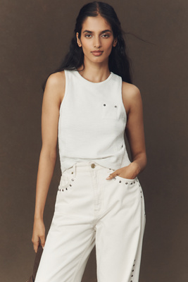 Pilcro Cotton Blend Pocket Tank Top In White