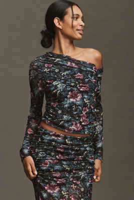 By Anthropologie Mesh Long-sleeve Asymmetric Top In Multi