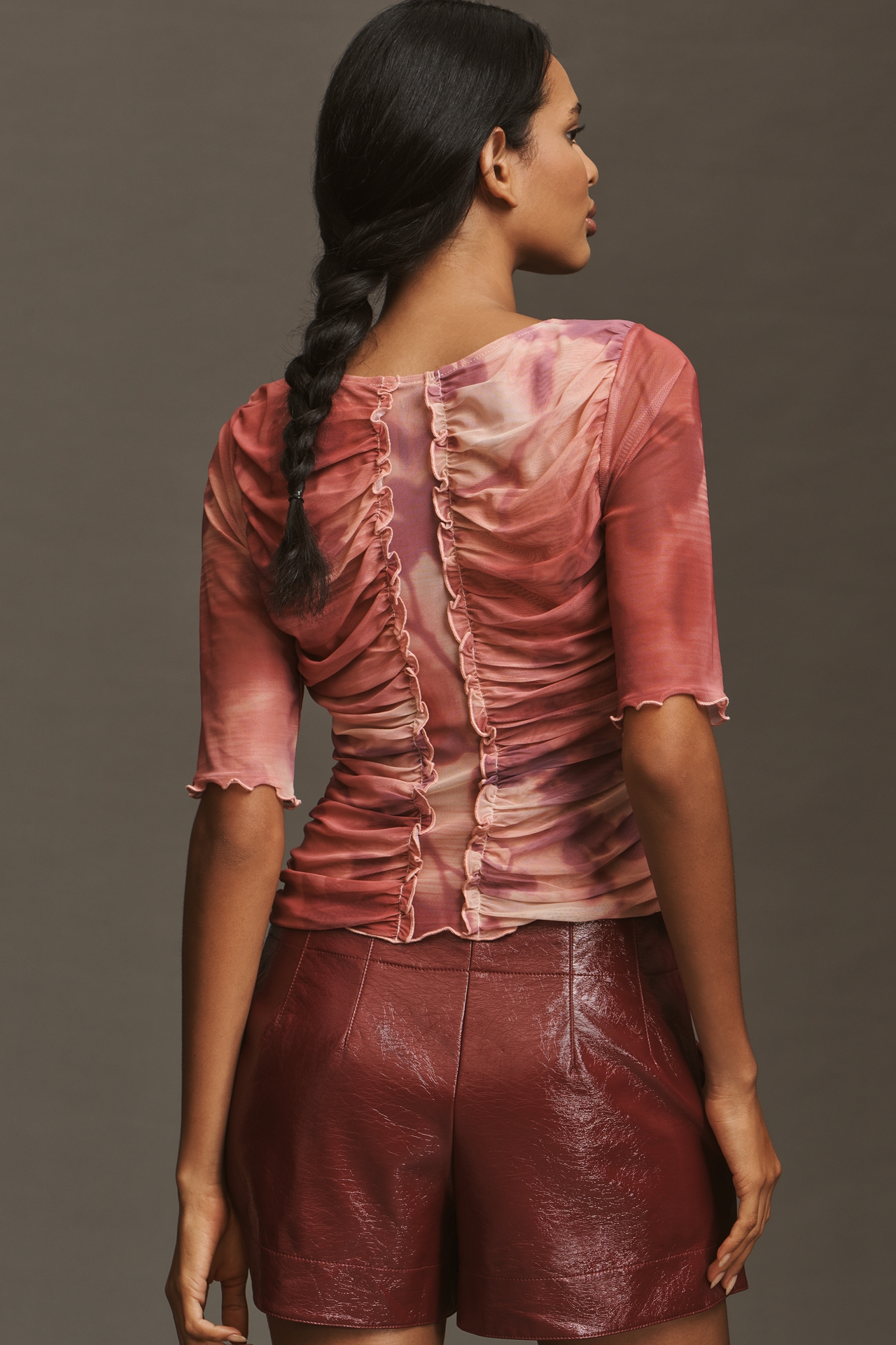 By Anthropologie Half-Sleeve Sheer Ruched Top