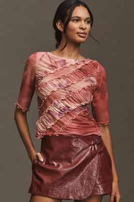 By Anthropologie Half-Sleeve Sheer Ruched Top