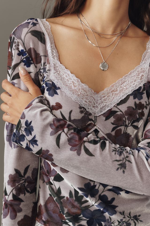 By Anthropologie Velvet Lace V-Neck Top #2