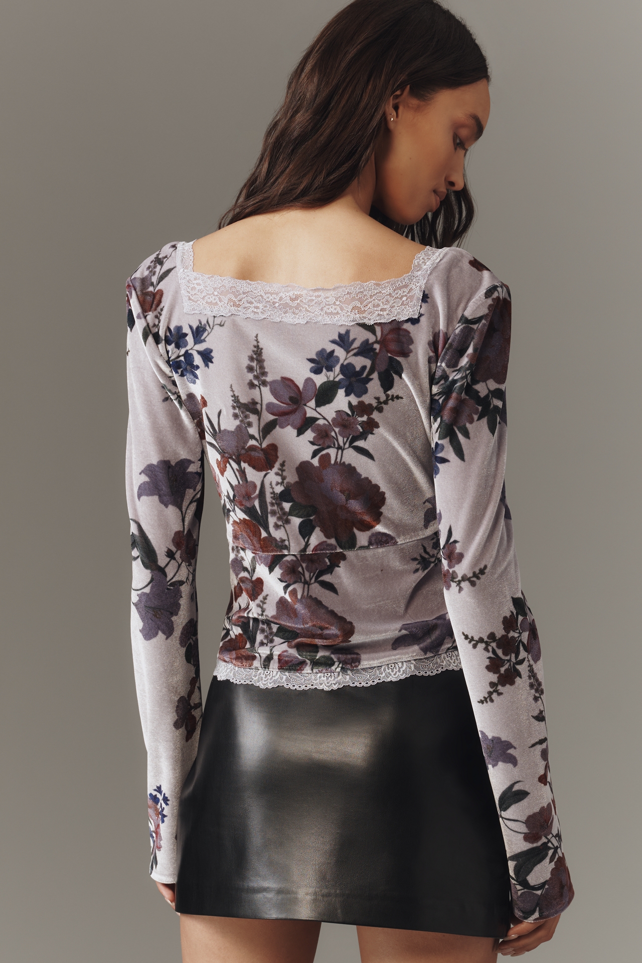 By Anthropologie Velvet Lace V-Neck Top