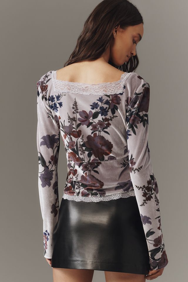 By Anthropologie Velvet Lace V-Neck Top #3