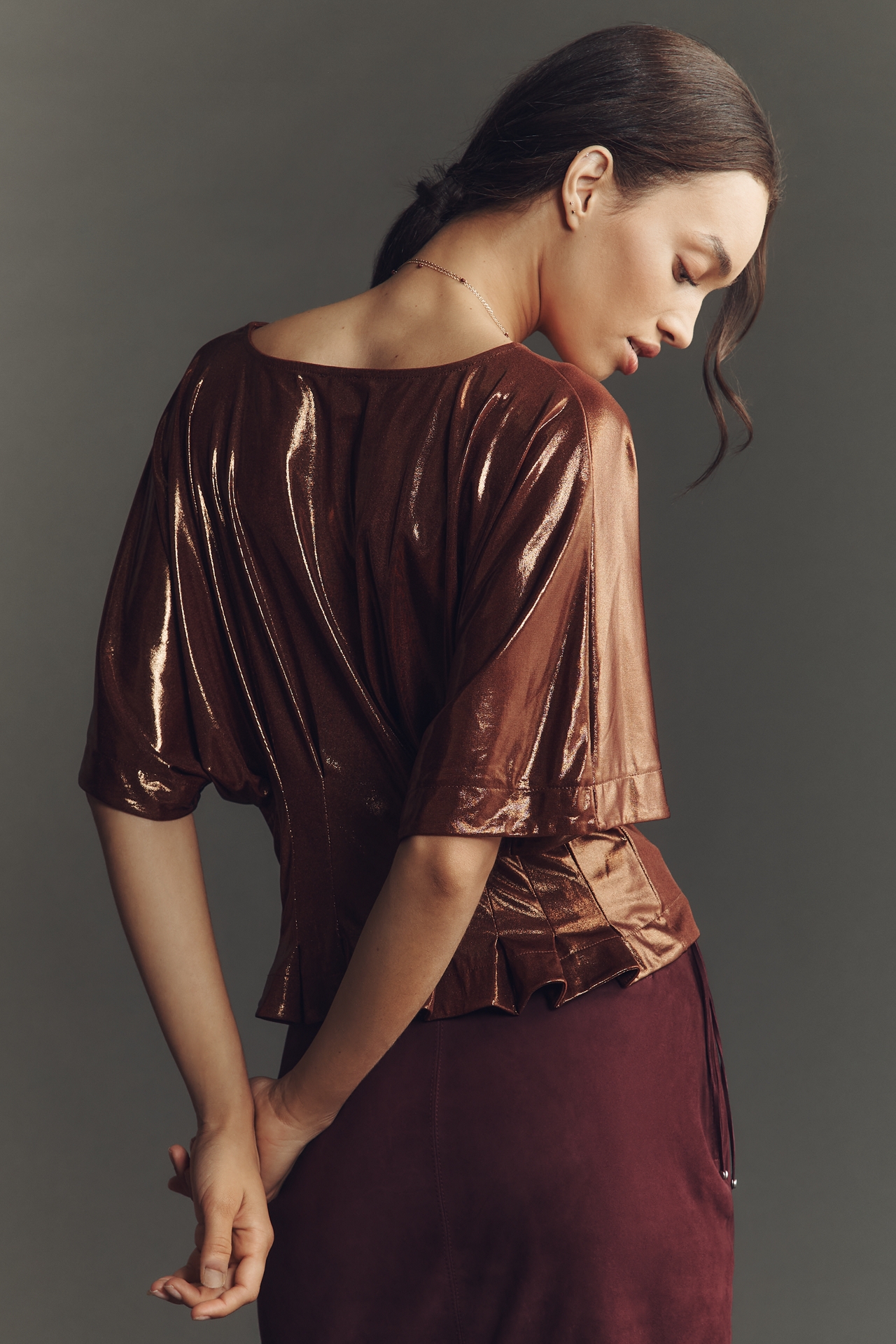 Maeve Shine Pleated Dolman Top