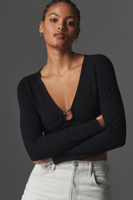 Maeve Tack House Long-sleeve Top In Black
