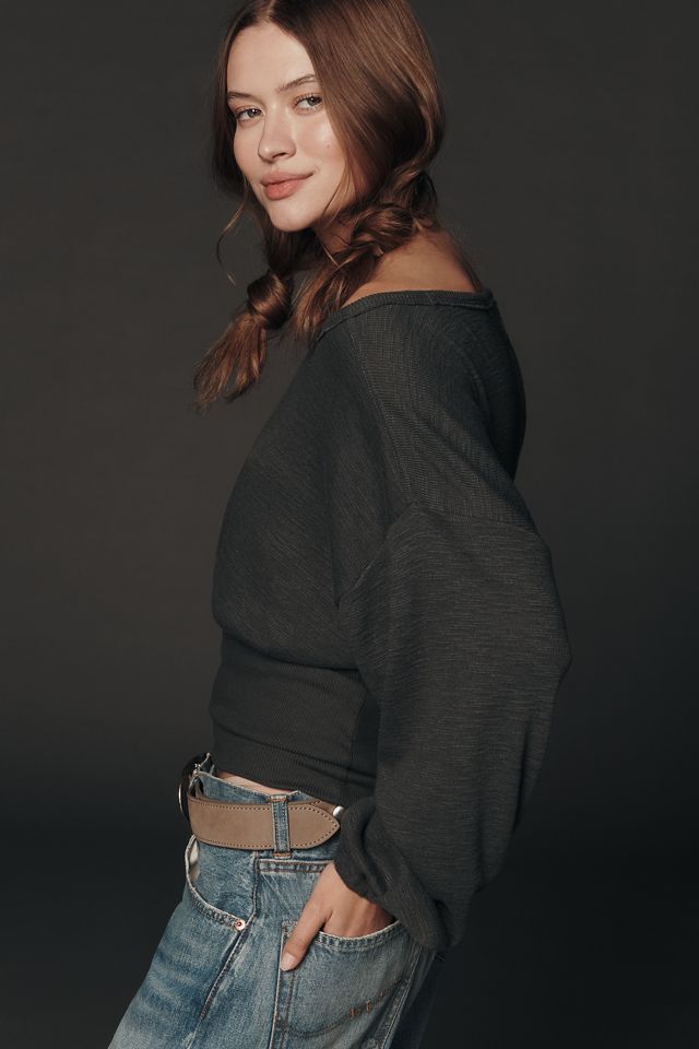 Pilcro Waisted Long-Sleeve Boatneck Top #1