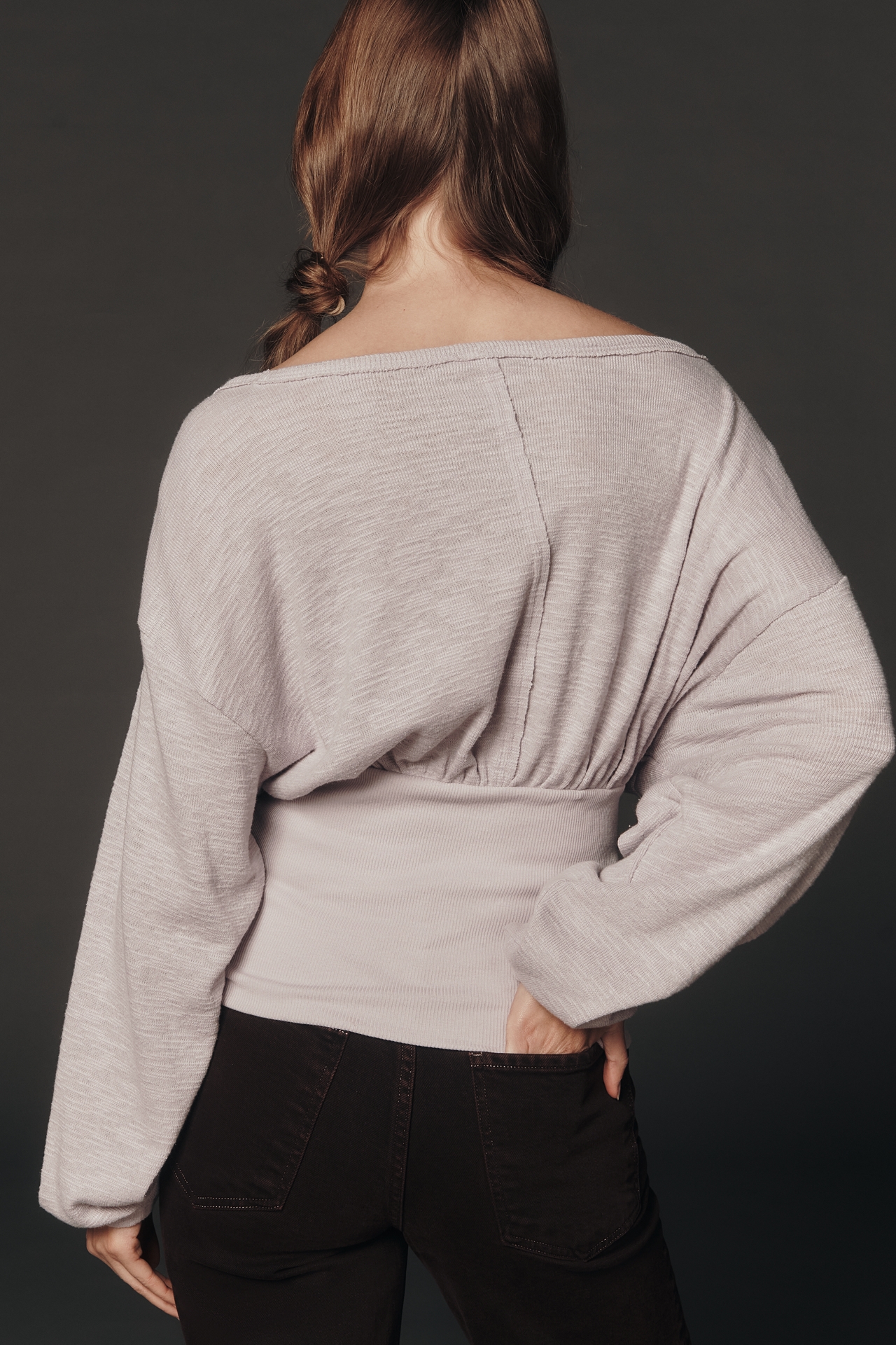 Pilcro Waisted Long-Sleeve Boatneck Top