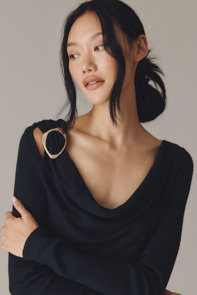 By Anthropologie Top de Manga Larga con Cuello Drapeado #2