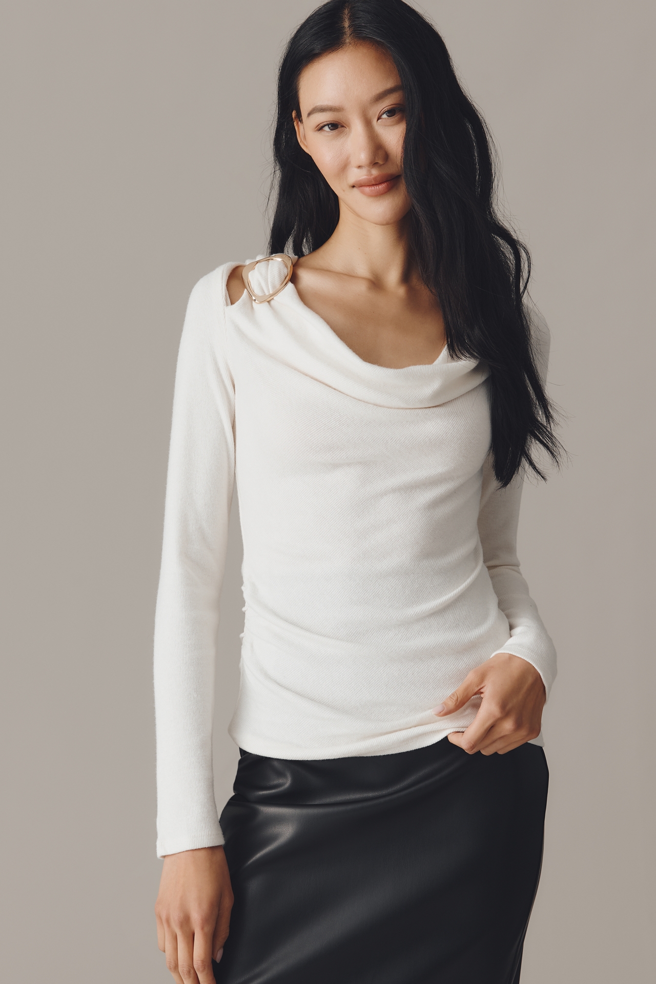 By Anthropologie Draped Cowl-Neck Long-Sleeve Top