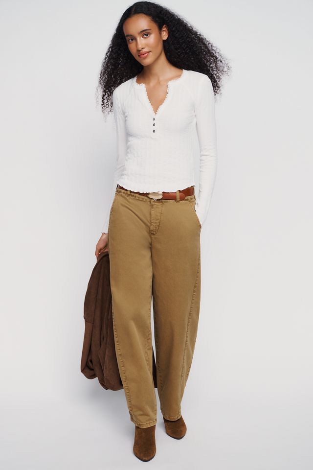 Pilcro Long-Sleeve Ruffled Lace-Trim Henley Top #1
