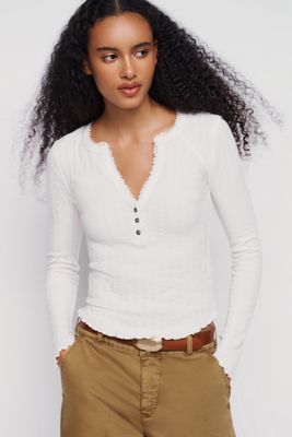 Pilcro Lace Trim Henley Top