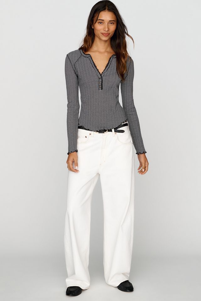 Pilcro Lace Trim Henley Top #2