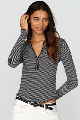 Pilcro Lace Trim Henley Top
