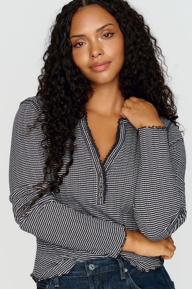 Pilcro Lace Trim Henley Top #7