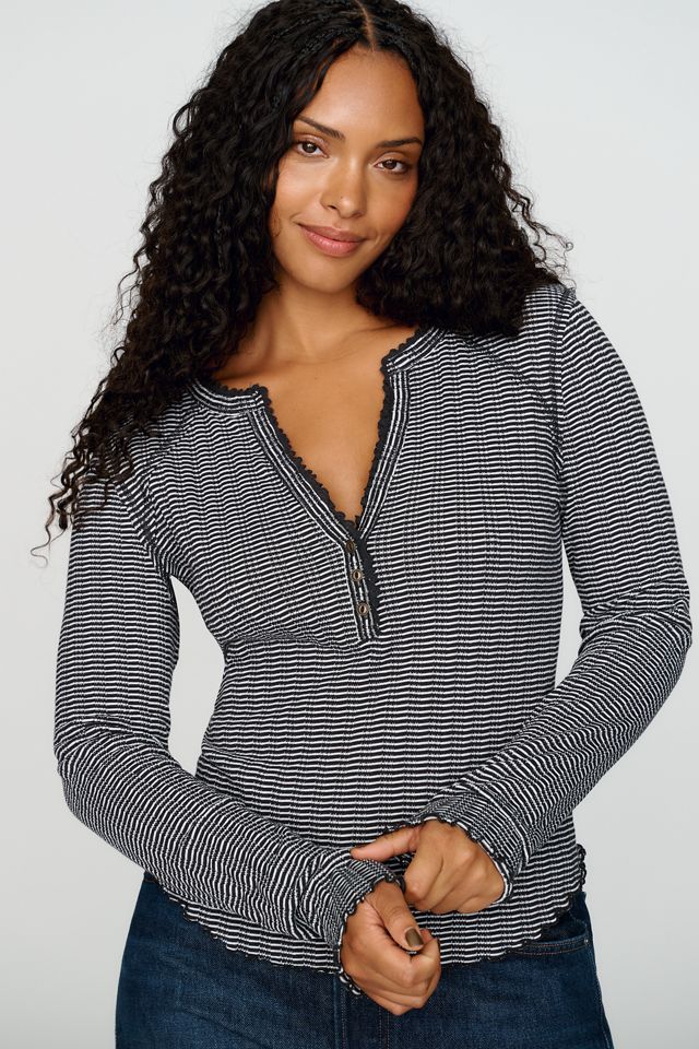 Pilcro Lace Trim Henley Top #4