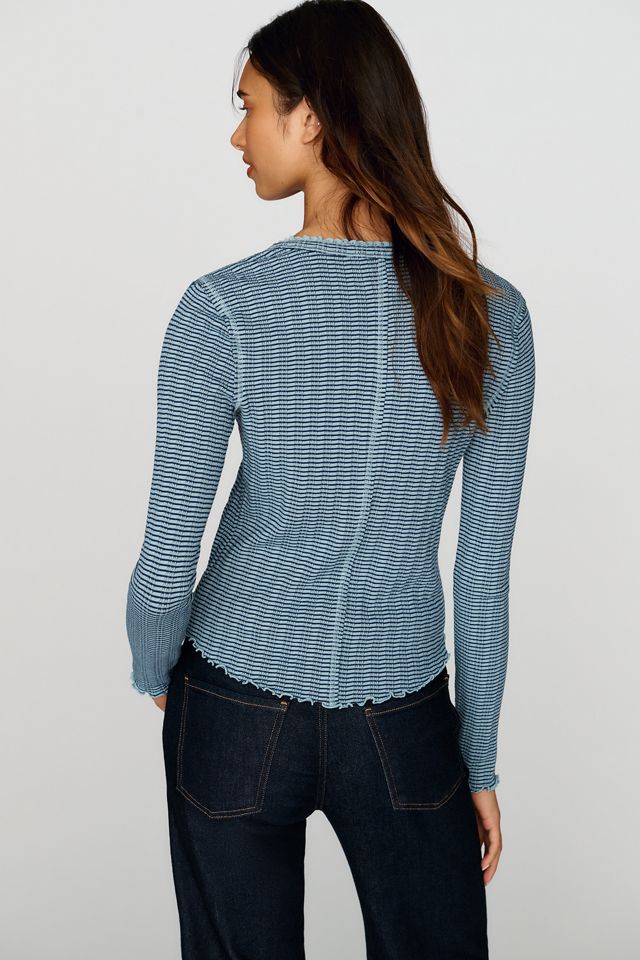 Pilcro Blusa de Manga Larga con Volantes y Ribete de Encaje #2