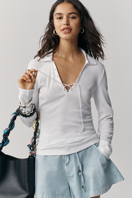 Maeve Lace-up Long Sleeve Shirt In White